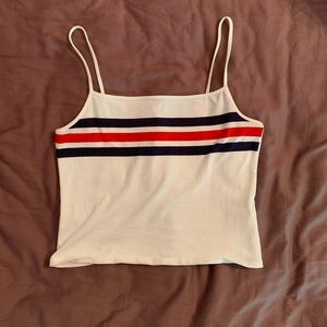 White crop top with red and blue stripes